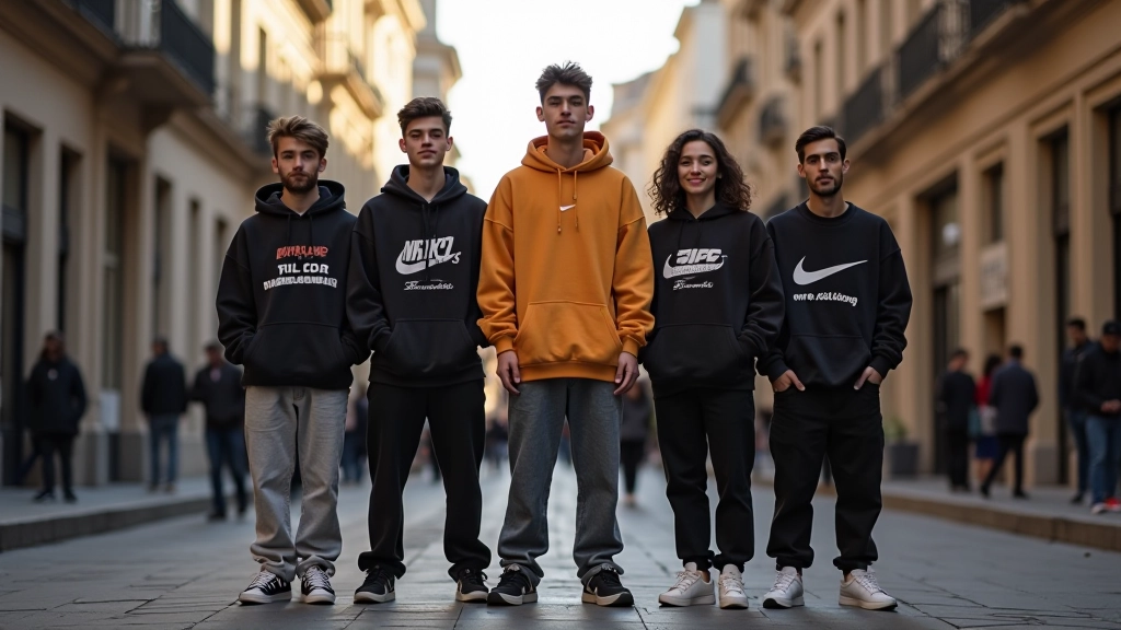 Sokakta oversize stil giymiş genç insanlar, İstanbul sokakları arka planında, çeşitli kombinasyonlar