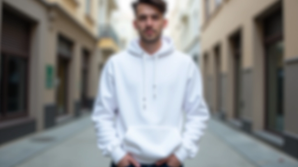 Beyaz oversize hoodie üzerinde siyah ayakkabı kombinasyonu, sokak stilinde pozlayan model