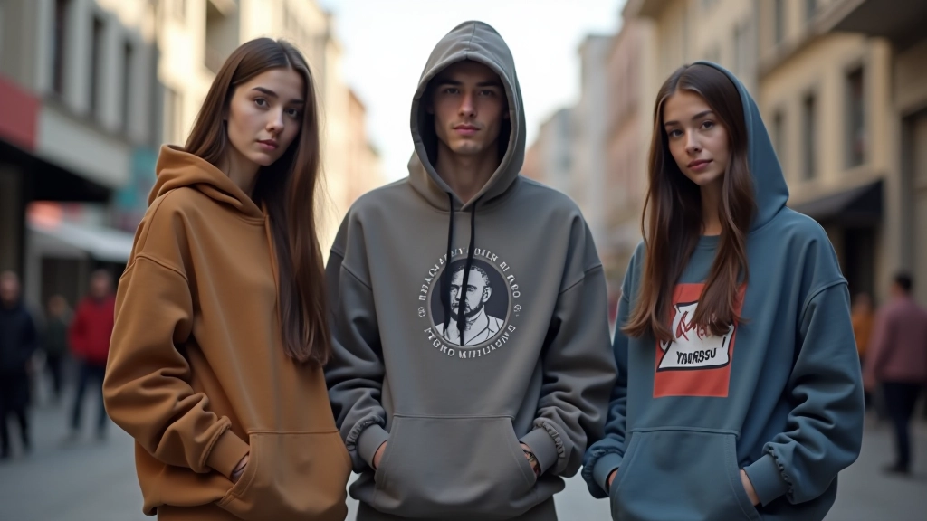 İstanbul sokak stilinde genç insanlar, grafik tişörtler ve oversize hoodie giyen, şehir mimarisi arka planında