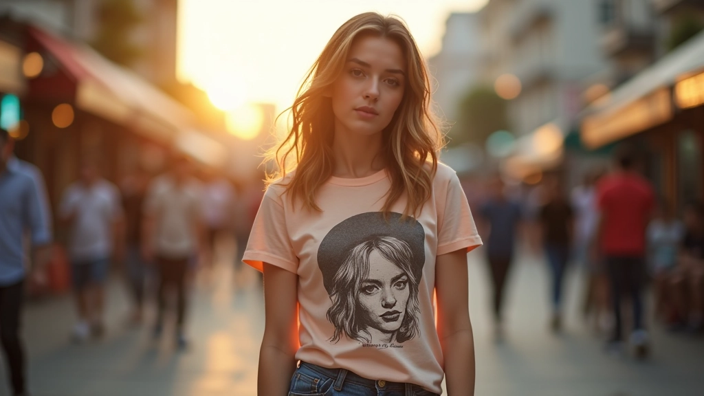 İzmir'de genç kadın grafik baskılı tişört giymiş, retro stilde outfit, müzik etkinliği sahnesi arka plan